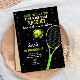 Invitación Black Background Tennis Birthday Invitations