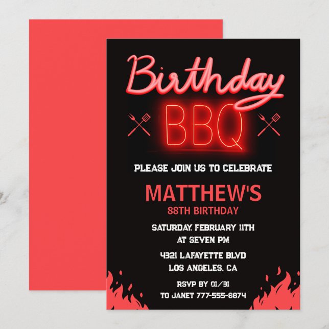 Invitación Black backyard bbq 88º cumpleaños (Anverso / Reverso)
