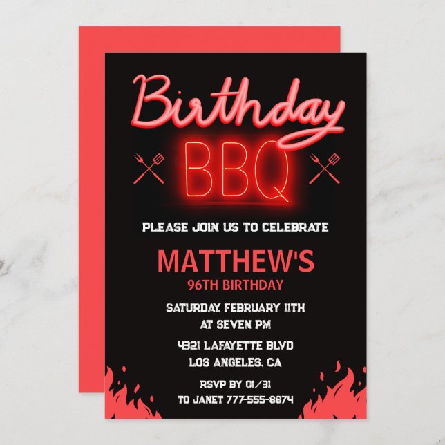 Invitación Black backyard bbq cumpleaños 96 (Anverso / Reverso)