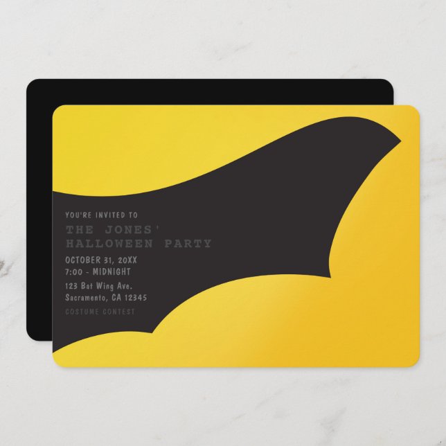 Invitación Black Bat Wing Halloween Party (Anverso / Reverso)