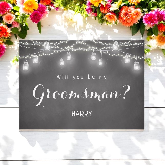 Invitación Black Be My Groomsman Mason Jar Rustic (Subido por el creador)