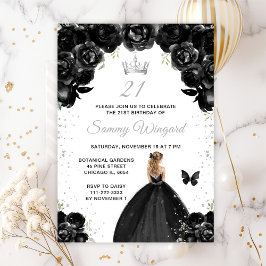 Invitación Black Blonde Hair Princess Birthday Party