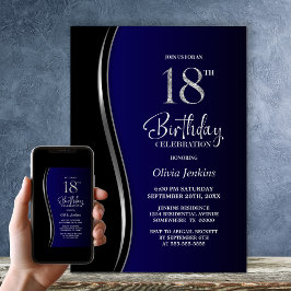 Invitación Black Blue 18th Birthday Party