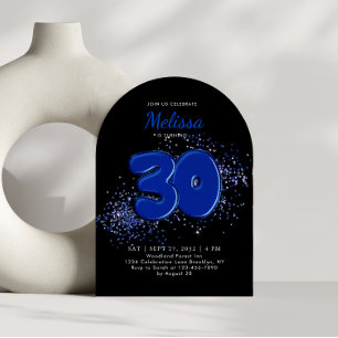 Invitación Black Blue 30th Balloons Adult Arch Cumpleaños
