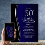 Invitación Black Blue 50th Birthday Party<br><div class="desc">Invite a sus amigos y seres queridos con esta moderna invitación de fiesta de cumpleaños 50 en azul y negro. El área de texto de personalizable de esta plantilla de invitación le permite incluir sin esfuerzo todos los detalles necesarios para su celebración especial de cumpleaños, incluyendo la fecha, hora, lugar...</div>