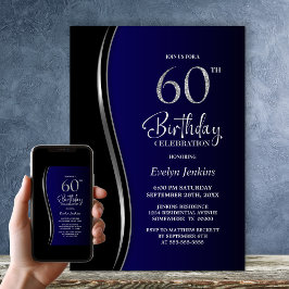Invitación Black Blue 60th Birthday Party