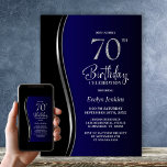 Invitación Black Blue 70th Birthday Party<br><div class="desc">Invite a sus amigos y seres queridos con esta moderna invitación de fiesta de cumpleaños 70 en azul y negro. El área de texto de personalizable de esta plantilla de invitación le permite incluir sin esfuerzo todos los detalles necesarios para su celebración especial de cumpleaños, incluyendo la fecha, hora, lugar...</div>