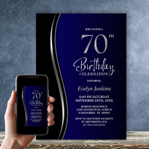 Invitación Black Blue 70th Birthday Party