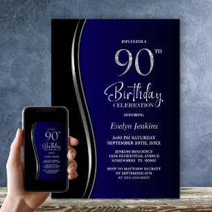 Invitación Black Blue 90th Birthday Party