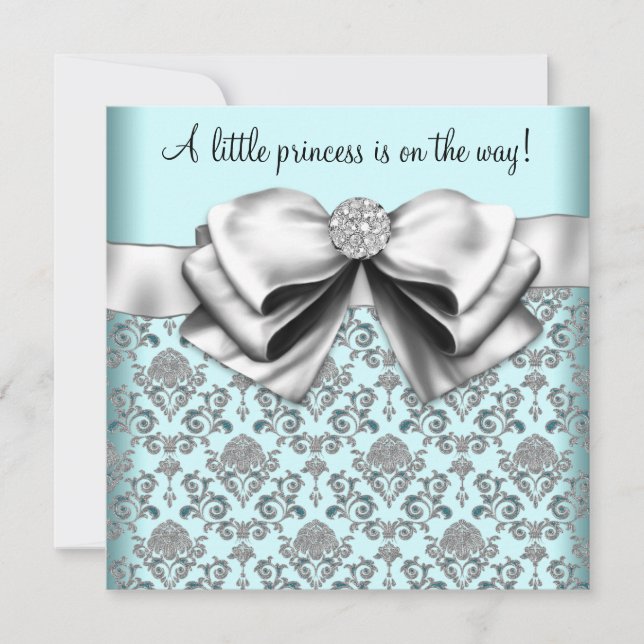 Invitación Black Blue Damask Princess Baby Shower (Anverso)