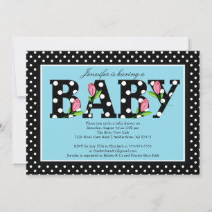Invitación Black Blue Polka Dot "baby Boy" Baby Shower