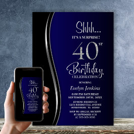 Invitación Black Blue Surprise 40º cumpleaños