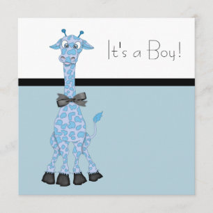 Invitación Black Blue Whimsy Girafa Baby Boy Shower