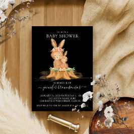 Invitación Black Boho Family Rabbit Mommy Baby Shower