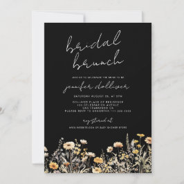 Invitación Black Boho Wildflower Elegante Bridal Shower Brunc