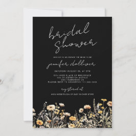 Invitación Black Boho Wildflower Elegante ducha de novia