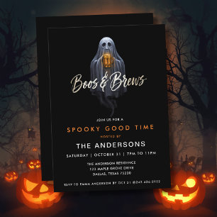 Invitación Black Boos & Brews Fantasma Halloween
