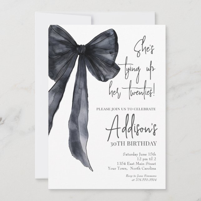 Invitación black bow 30th Birthday Party Invitation (Anverso)