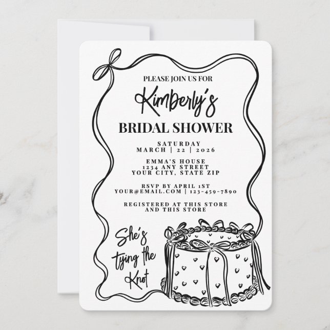 Invitación Black Bow A La Moda Amarra La Ducha De Novias Knot (Anverso)