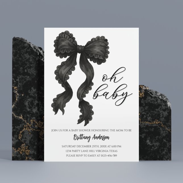 Invitación Black Bow Baby Shower Coquette Bow (Subido por el creador)
