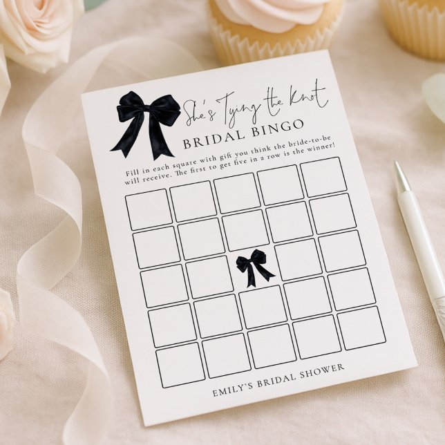 Invitación Black Bow Bingo Bridal Shower Game Card (Subido por el creador)