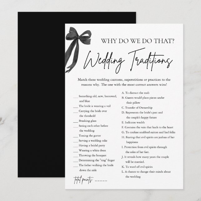 Invitación Black Bow Boda Traditions Bridal Shower Game (Anverso / Reverso)