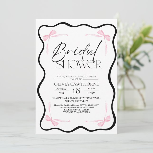 Invitación Black Bow  Bridal Shower Invitation (Anverso de pie)