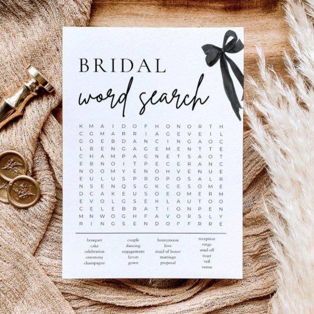 Invitación Black Bow Bridal Shower Word Search Game (Subido por el creador)