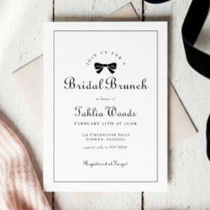 Invitación Black Bow Coquette Elegant Bridal Brunch
