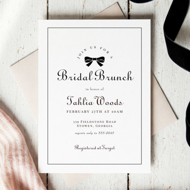 Invitación Black Bow Coquette Elegant Bridal Brunch (Subido por el creador)