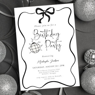 Invitación Black Bow Coquette Hand-drawn Party Birthday