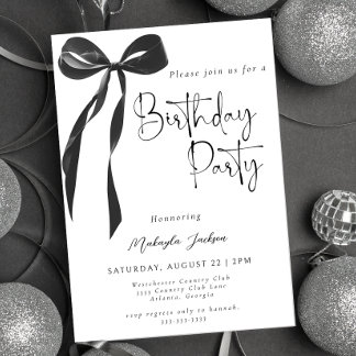 Invitación Black Bow Coquette Party Birthday Invitation