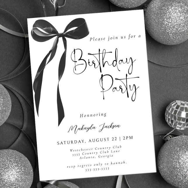 Invitación Black Bow Coquette Party Birthday Invitation (Subido por el creador)