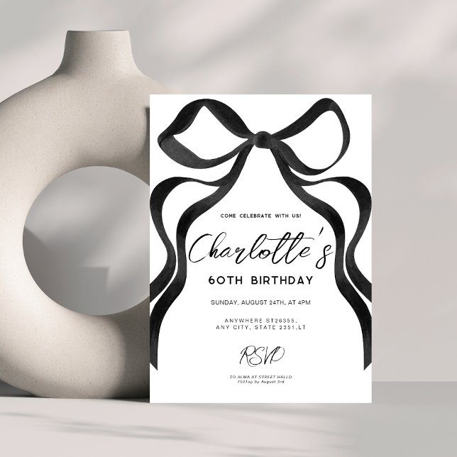 Invitación Black Bow Coquette Style Fiesta de cumpleaños núme (Subido por el creador)