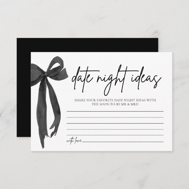 Invitación Black Bow Date Night Ideas Bridal Shower Game (Anverso / Reverso)
