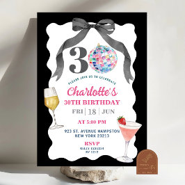 Invitación Black Bow Disco Ball Cocktail Treinta Años