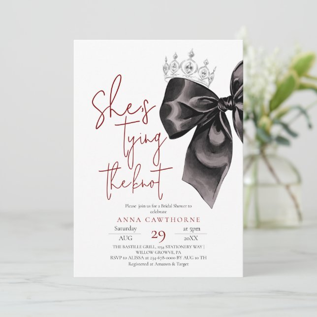 Invitación Black Bow ⎮Elegance Bridal Shower (Anverso de pie)