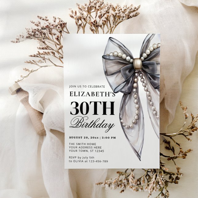 Invitación Black Bow Elegant 30 cumpleaños (Subido por el creador)