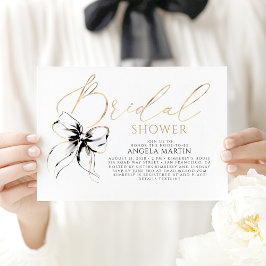 Invitación Black Bow Elegant Romantic Modern Bridal Shower