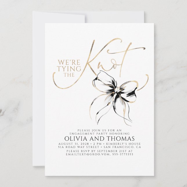 Invitación Black Bow Elegant Whimsical Engagement Party (Anverso)