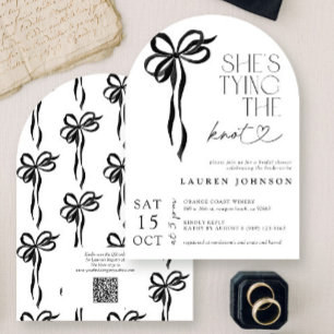 Invitación Black Bow está atando la ducha de novia Knot QR