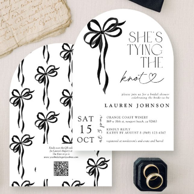 Invitación Black Bow está atando la ducha de novia Knot QR (Subido por el creador)