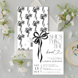 Invitación Black Bow está atando la ducha de novia Knot QR