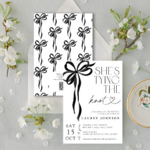 Invitación Black Bow está atando la ducha de novia Knot QR