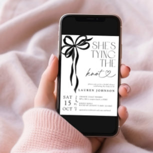 Invitación Black Bow está atando la ducha de novia Knot QR