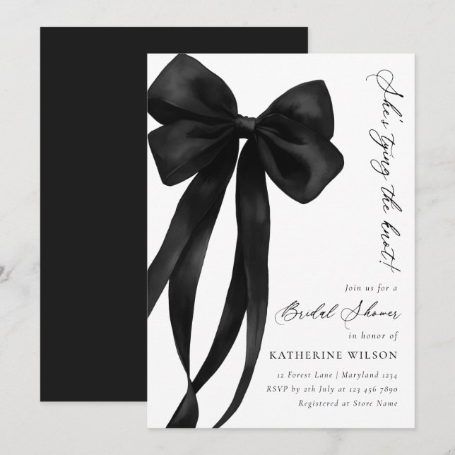 Invitación Black Bow está atando la ducha nupcial (Anverso / Reverso)