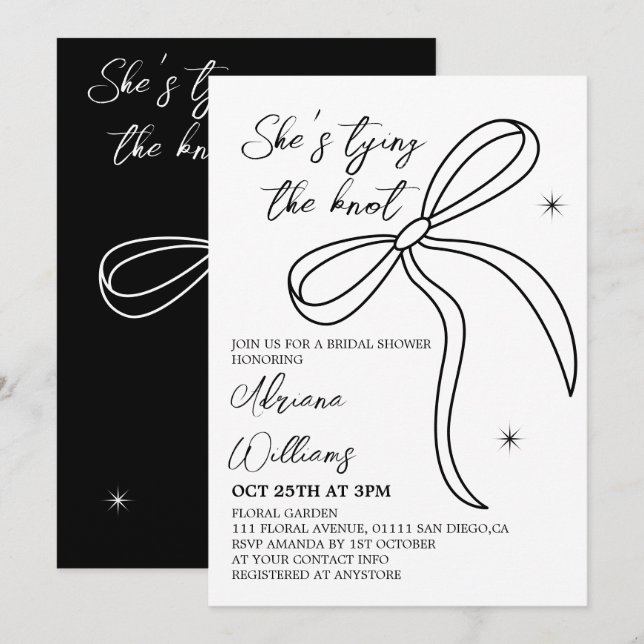 Invitación Black Bow está atando la ducha nupcial (Anverso / Reverso)