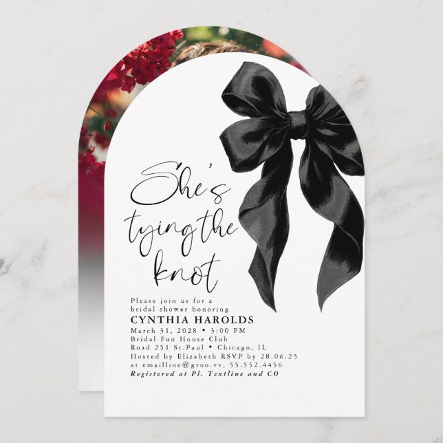 Invitación Black Bow está atando la foto de la ducha de novia (Anverso / Reverso)
