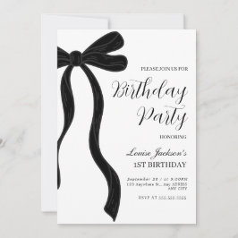 Invitación Black Bow First Birthday Party Invitation