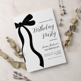 Invitación Black Bow First Birthday Party Invitation